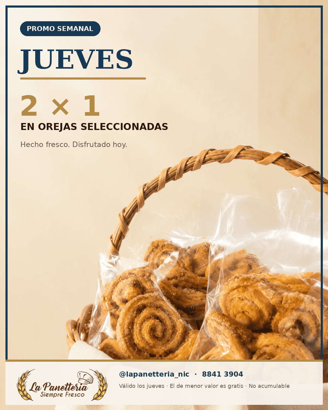 Jueves: 2 × 1 en orejas seleccionadas; la de menor valor es gratis.
